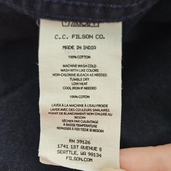 Filson Shirt Men's XS Navy Blue Chambray Button Pocket Long Sleeve Outdoor Fish - Picture 9 of 10